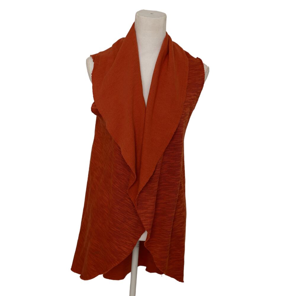 Matilda Jane‎ Size XS Pumpkin Orange Run Through Sweater Open Vest Drape Collar